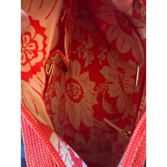 Talbots Red Straw Handbag With Bamboo Accents & Floral Lining - Picture 5 of 5